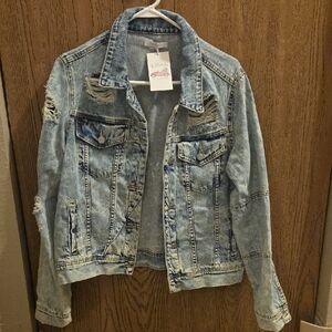Light Wash Distressed Denim Jacket - Unbranded
